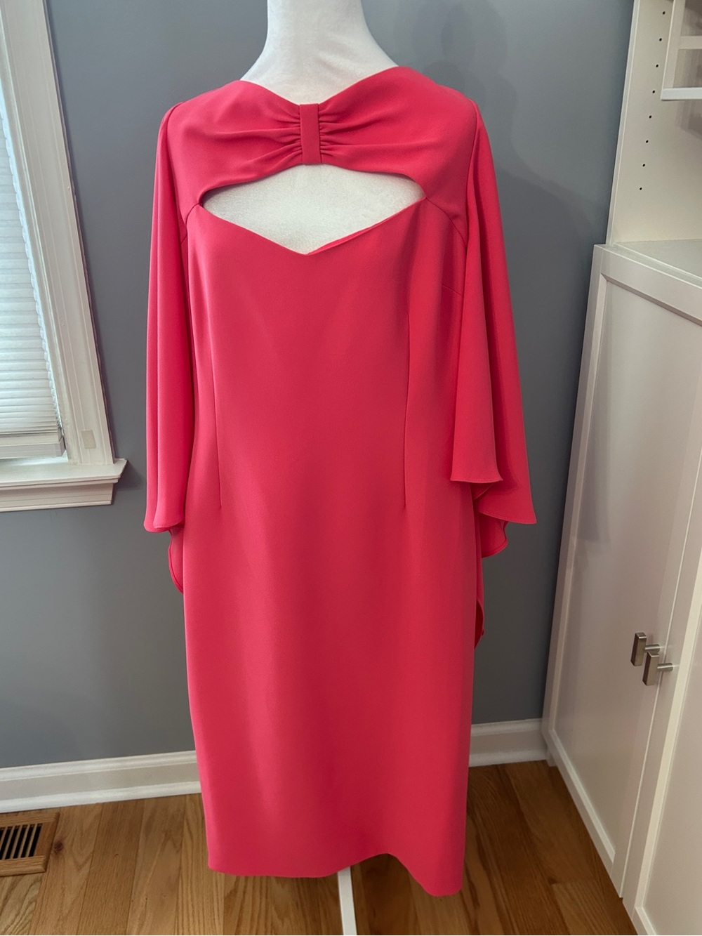 Rickie Freeman Teri Jon Watermelon Pink Cape Sleeve Cocktail Dress Size 18 NWT